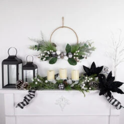 Black And White Plaid Winter Greenery Artificial Christmas Wreath, 18-Inch, Unlit -Beauty Wreaths Shop northlight ll94317 styled also20use20for20ll94333 28892.1680184574