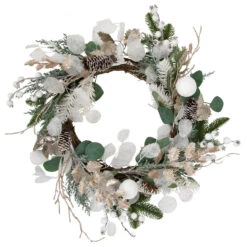 Sage Green And White Artificial Christmas Wreath, 24-Inch, Unlit