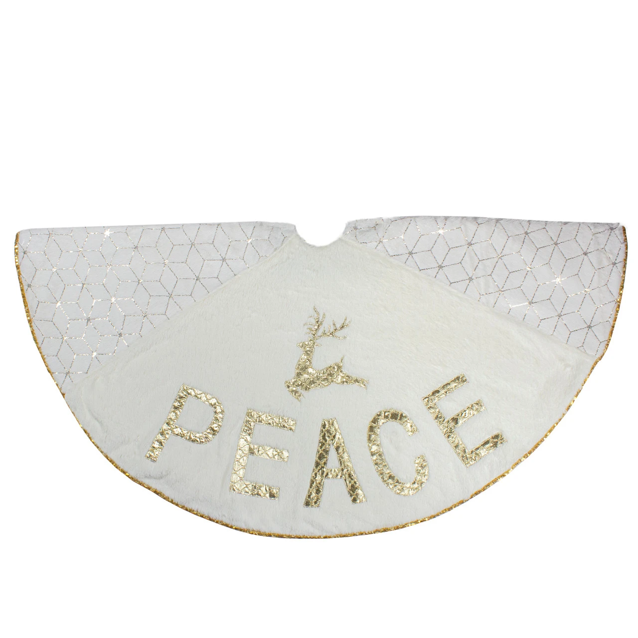 48" Cream And Gold Peace And Reindeer Christmas Tree Skirt 4 48" Cream And Gold Peace And Reindeer Christmas Tree Skirt - Image 2
