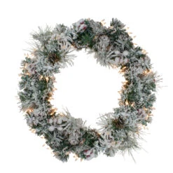 Pre-lit Heavily Flocked Berries And Pine Cones Artificial Christmas Wreath - 24-Inch, Clear Lights