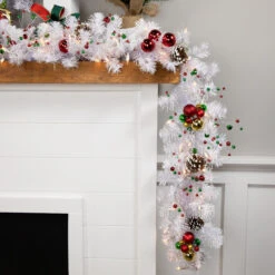 9' X 10" Pre-lit White Iridescent Mixed Pine Artificial Christmas Garland - Clear Lights -Beauty Wreaths Shop northlight mass20ha20ys20plug 10292.1667681663