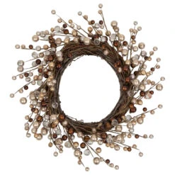 Burgundy And Silver Ball Christmas Ornament Twig Wreath, 20-Inch, Unlit