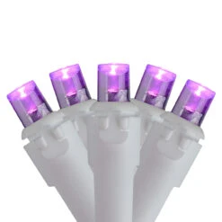 50 Purple LED Wide Angle Christmas Lights - 16.25 Ft White Wire
