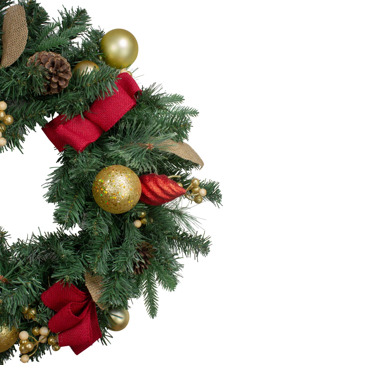 24" Pre-Decorated Red And Gold Ornaments Artificial Christmas Wreath - Unlit 4 24" Pre-Decorated Red And Gold Ornaments Artificial Christmas Wreath - Unlit - Image 2