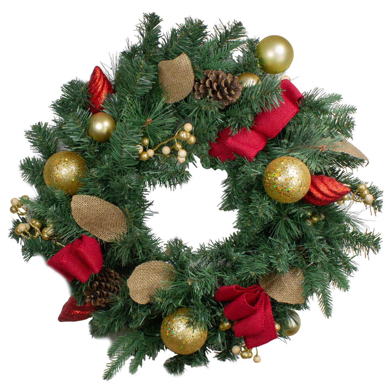 24" Pre-Decorated Red And Gold Ornaments Artificial Christmas Wreath - Unlit 3 24" Pre-Decorated Red And Gold Ornaments Artificial Christmas Wreath - Unlit