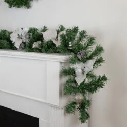 6' X 9" Silver Poinsettia And Pinecone Artificial Christmas Garland, Unlit -Beauty Wreaths Shop northlight s84840 style 86409.1667528383