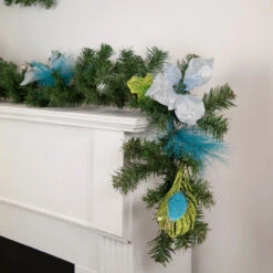 6' X 9" Peacock Feather And Poinsettia Artificial Christmas Garland, Unlit -Beauty Wreaths Shop northlight s84846 style 10957.1667521524