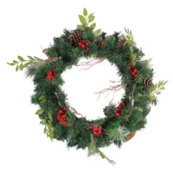 Pre-Decorated Frosted Pinecone And Berry Artificial Christmas Wreath - 24-Inch, Unlit