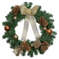 Pre-Decorated Ball Ornaments And Bow Artificial Christmas Wreath, 24-Inch, Unlit