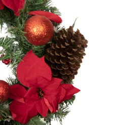 Poinsettia With Pinecone And Ball Artificial Christmas Wreath, 24-Inch, Unlit -Beauty Wreaths Shop northlight s84896 3 updated 81312.1667683079