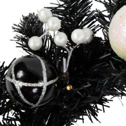 16" Pre-Lit Decorated Black Pine Artificial Christmas Wreath, Cool White LED Lights -Beauty Wreaths Shop northlight s92630 2 59952.1684340674