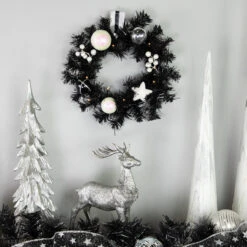 16" Pre-Lit Decorated Black Pine Artificial Christmas Wreath, Cool White LED Lights -Beauty Wreaths Shop northlight s92630 styled 2 24915.1684340674