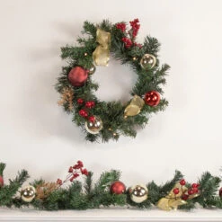 6'x 8" Pre-Lit Decorated Burgundy And Gold Pine Artificial Christmas Garland, Cool White LED Lights -Beauty Wreaths Shop northlight s92638 style 62034.1667572203