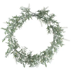 LED Lighted Artificial White Lavender Spring Wreath- 16-inch, White Lights