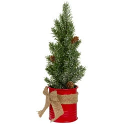 11.75" Frosted Upswept Mini Pine Christmas Tree In Red Tin Pot - Unlit -Beauty Wreaths Shop northlight sf89155 1updated 84010.1667573259