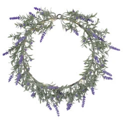 Artificial LED Lighted Lavender Spring Wreath- 16-inch, White Lights
