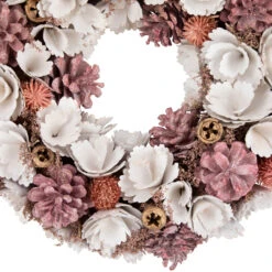13" White And Pink Wooden Floral Christmas Wreath With Pinecones -Beauty Wreaths Shop northlight sh27004 2 14375.1680051732