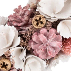 13" White And Pink Wooden Floral Christmas Wreath With Pinecones -Beauty Wreaths Shop northlight sh27004 4 53976.1680051733