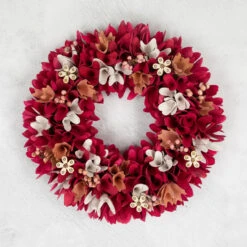 13" Fuchsia Pink And White Wooden Floral Spring Wreath With Berries -Beauty Wreaths Shop northlight sh27005 ongray 37842.1680051679