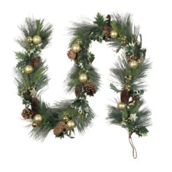 6ft Long Needle Pine With Winter Foliage And Stars Christmas Garland - Unlit