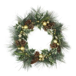 Long Needle Pine With Winter Foliage And Stars Christmas Wreath - 20-Inch, Unlit