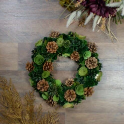Green Wooden Rose And Pine Cone Artificial Christmas Wreath, 13.5-Inch, Unlit -Beauty Wreaths Shop northlight sh36220 4 74453.1667659929