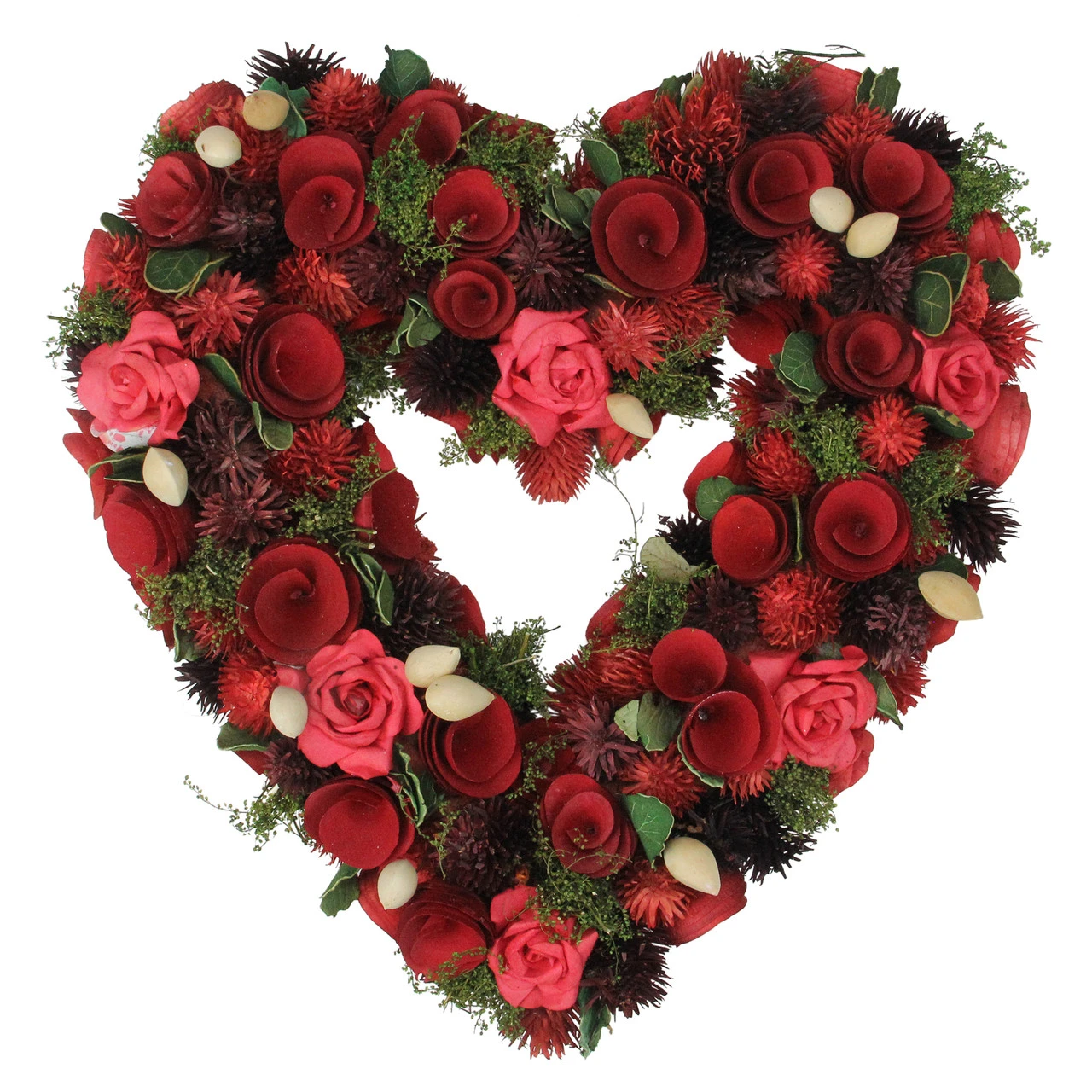 Red Wooden Rose And Botanicals Valentine's Day Heart Wreath, 13.75-Inch, Unlit 3 Red Wooden Rose And Botanicals Valentine's Day Heart Wreath, 13.75-Inch, Unlit