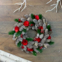 Pine Cones And Red Wooden Roses Artificial Christmas Wreath, 10-Inch, Unlit -Beauty Wreaths Shop northlight sh86451 4 08322.1667490024
