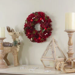 Red And Green Velvet Floral With Berries Christmas Wreath,12-Inch -Beauty Wreaths Shop northlight sh89564 3 66253.1667519205