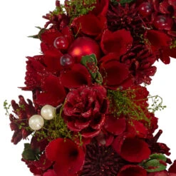 Red And Green Velvet Floral With Berries Christmas Wreath,12-Inch -Beauty Wreaths Shop northlight sh89564 4 updated 08975.1667519205