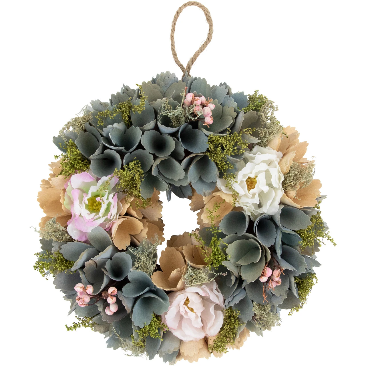 10" Tan And Blue Wooden Floral Spring Wreath 3 10" Tan And Blue Wooden Floral Spring Wreath