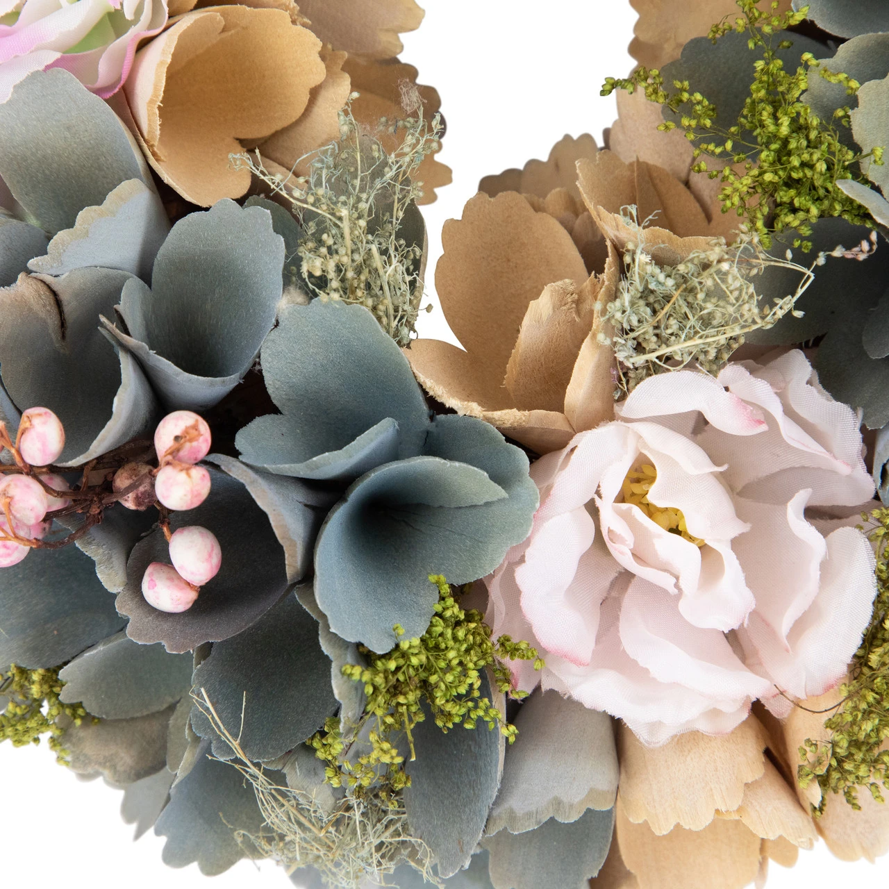 10" Tan And Blue Wooden Floral Spring Wreath 7 10" Tan And Blue Wooden Floral Spring Wreath - Image 5