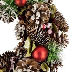 Red Ornament With Frosted Pinecone And Pine Needle Christmas Wreath, 13.5-Inch, Unlit -Beauty Wreaths Shop northlight sh94258 2 34630.1667568764
