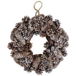 Frosted Assorted Pinecone Decorative Christmas Wreath, 13.5-Inch, Unlit
