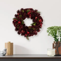 Red Pinecone, Berry And Ornament Christmas Wreath, 13.5-Inch, Unlit -Beauty Wreaths Shop northlight sh94263 2 83414.1667568768