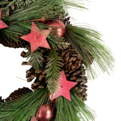 Red And Green Pine Needle, Pinecone And Star Christmas Wreath, 13.5-Inch, Unlit -Beauty Wreaths Shop northlight sh94266 3 44684.1667568763