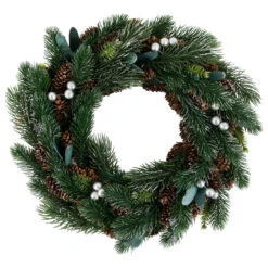 Green Pine, Pinecone With Berries Christmas Wreath, 14-Inch, Unlit