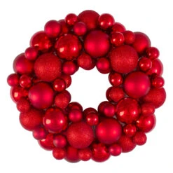 Red Hot 3-Finish Shatterproof Ball Christmas Wreath - 13-Inch, Unlit