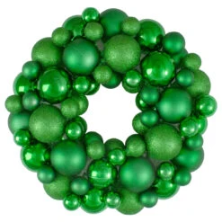 Green 3-Finish Shatterproof Ball Christmas Wreath - 13-Inch, Unlit