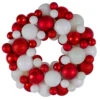 Red And White 3-Finish Shatterproof Ball Christmas Wreath, 13-Inch