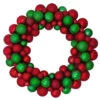 Red And Green 3-Finish Shatterproof Ball Christmas Wreath - 24-Inch, Unlit