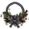 Gray And Red Plaid Artificial Christmas Wreath With Red Berries - 24-Inch, Unlit -Beauty Wreaths Shop northlight sm91200 79432.1667576325