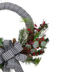 Black And White Houndstooth And Berry Artificial Christmas Wreath - 24-Inch, Unlit -Beauty Wreaths Shop northlight sm91202 1 17766.1667576271