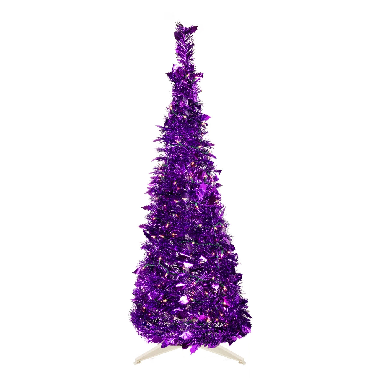 6' Pre-Lit Purple Tinsel Pop-Up Artificial Christmas Tree, Clear Lights 3 6' Pre-Lit Purple Tinsel Pop-Up Artificial Christmas Tree, Clear Lights