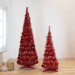 4' Pre-Lit Red Pop-Up Tinsel Christmas Tree, Clear Lights -Beauty Wreaths Shop northlight sm92154 style 51829.1687874384