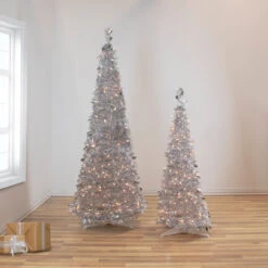 6' Pre-Lit Silver Tinsel Pop-Up Artificial Christmas Tree - Clear Lights -Beauty Wreaths Shop northlight sm92156 style 89757.1667655551