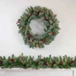 Pre-Lit Snowy Waterloo Pine Artificial Christmas Wreath - 24-Inch, Clear Lights -Beauty Wreaths Shop northlight sm93000 style 74205.1667530148