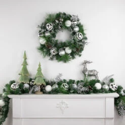 Green Pine Needle Wreath With Pinecones And Christmas Ornaments, 24-Inch, Unlit -Beauty Wreaths Shop northlight sm94093 styled also20use20for20sm94092 03372.1680557223