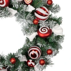 Frosted Pine Artificial Christmas Wreath With Swirled Candy Ornaments, 24-Inch -Beauty Wreaths Shop northlight sm94104 2 04207.1680184311