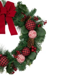 Red Bow And Mixed Foliage Artificial Christmas Wreath With Ornaments, 30-Inch -Beauty Wreaths Shop northlight sm94106 2 75315.1667312625